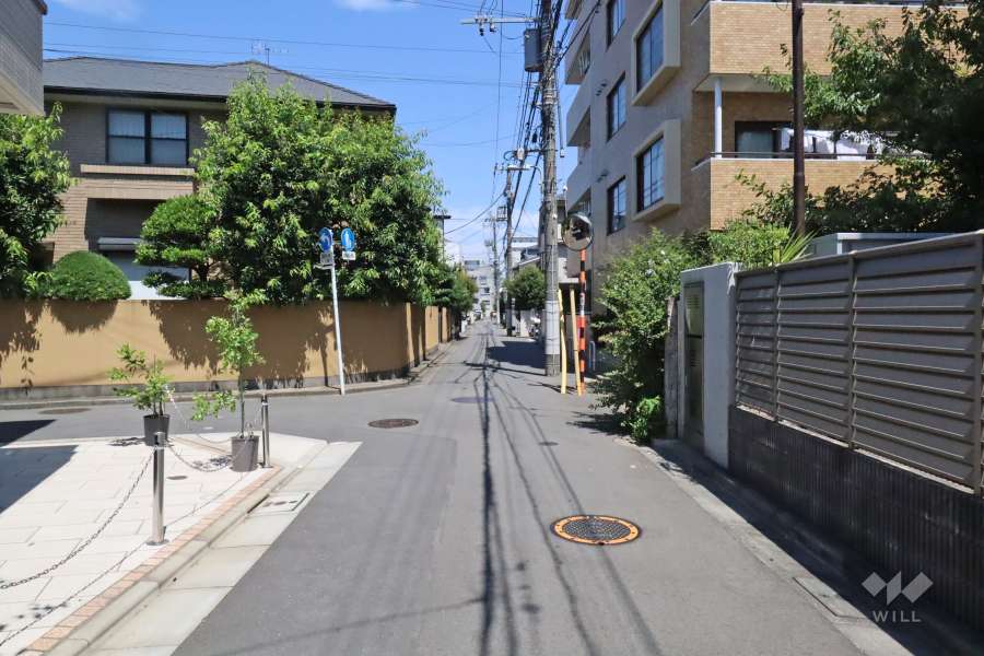 敷地南西側の前面道路(南東側から)