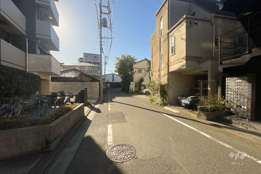 敷地西側の前面道路（北側から）