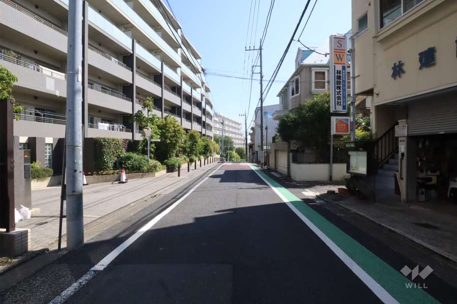 敷地南東側の前面道路(南西側から)