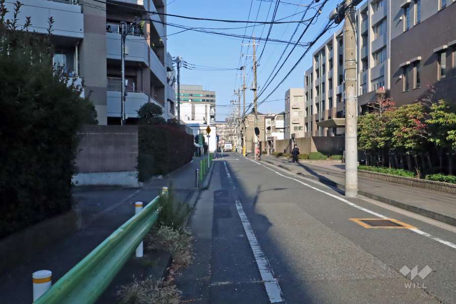 敷地北西側の前面道路(南西側から)