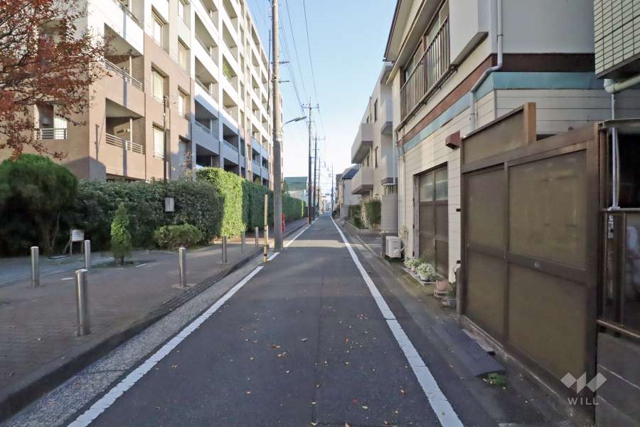 敷地南西側の前面道路(北西側から)