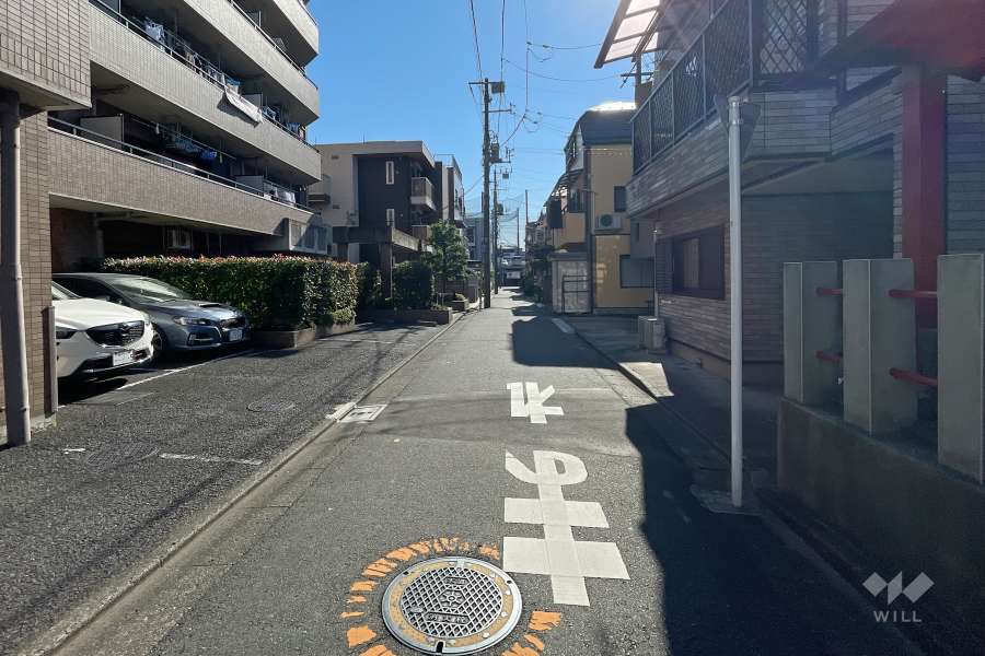 敷地西側の前面道路（北側から）