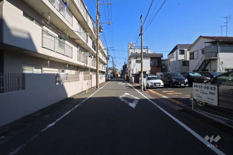敷地南側の前面道路(西側から)