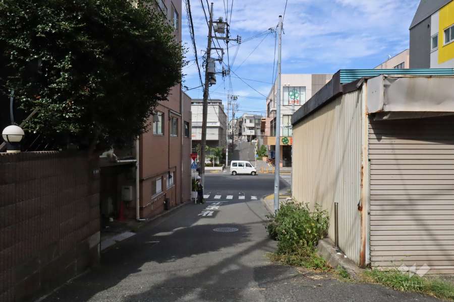 敷地南東側の前面道路(南西側から)