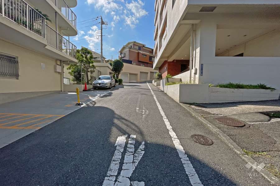 敷地南東側の前面道路（北東側から）