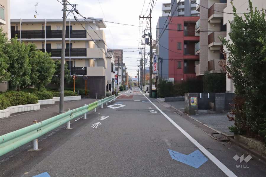 敷地西側の前面道路（北側から）