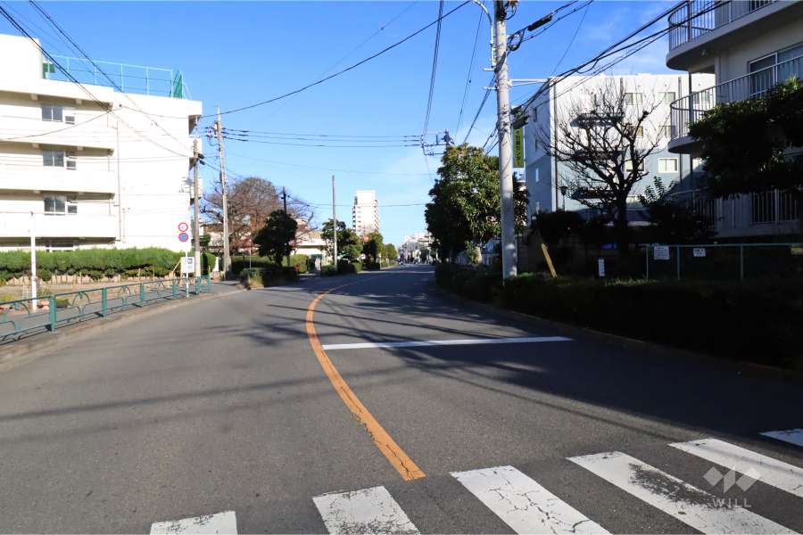 敷地北西側の前面道路(南西側から)