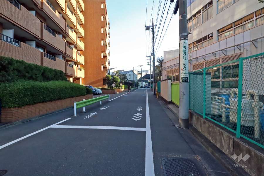 敷地南西側の前面道路(北西側から)