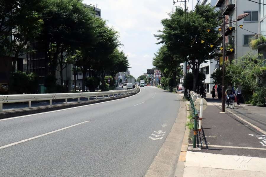 敷地北東側の前面道路(南東側から)