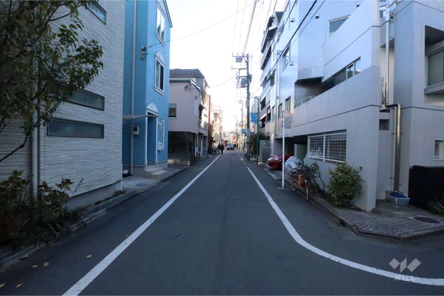 敷地南東側の前面道路(北東側から)