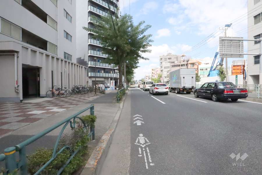 敷地北東側の前面道路(南東側から)