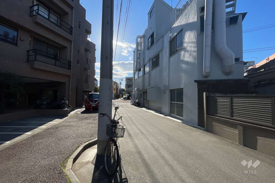 敷地北西側の前面道路(北東側から）
