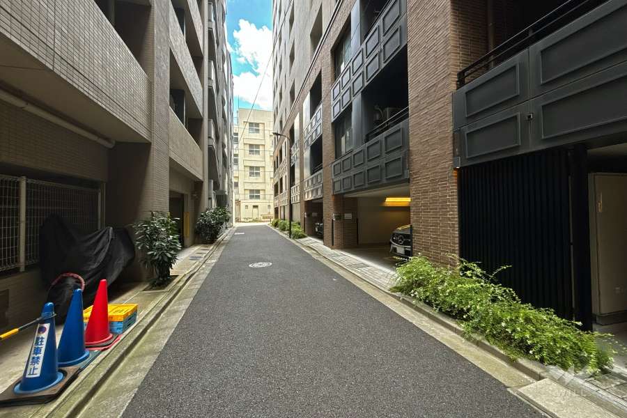 敷地北東側の前面道路（北西側から）