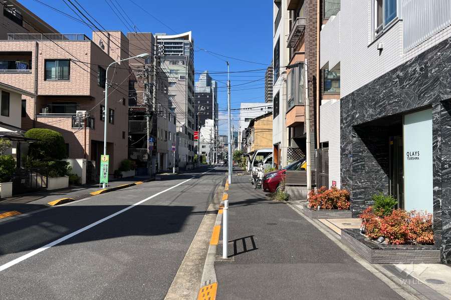 敷地の南西側前面道路（南東側から）