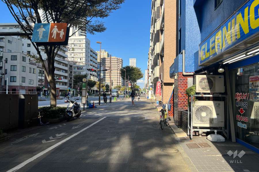 敷地の北西側前面道路（南西側から）