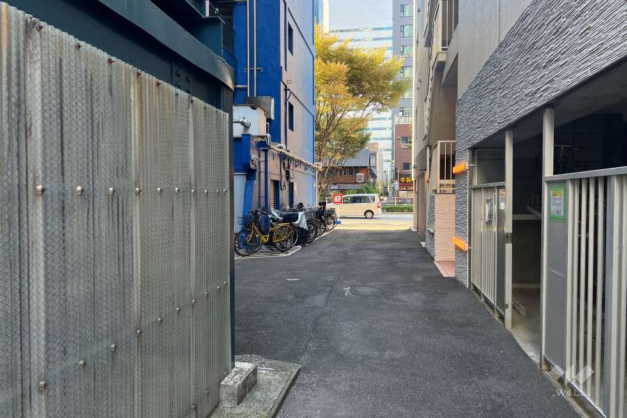 敷地の北東側前面道路（南東側から）