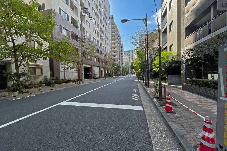 敷地南東側の前面道路（北東側から）