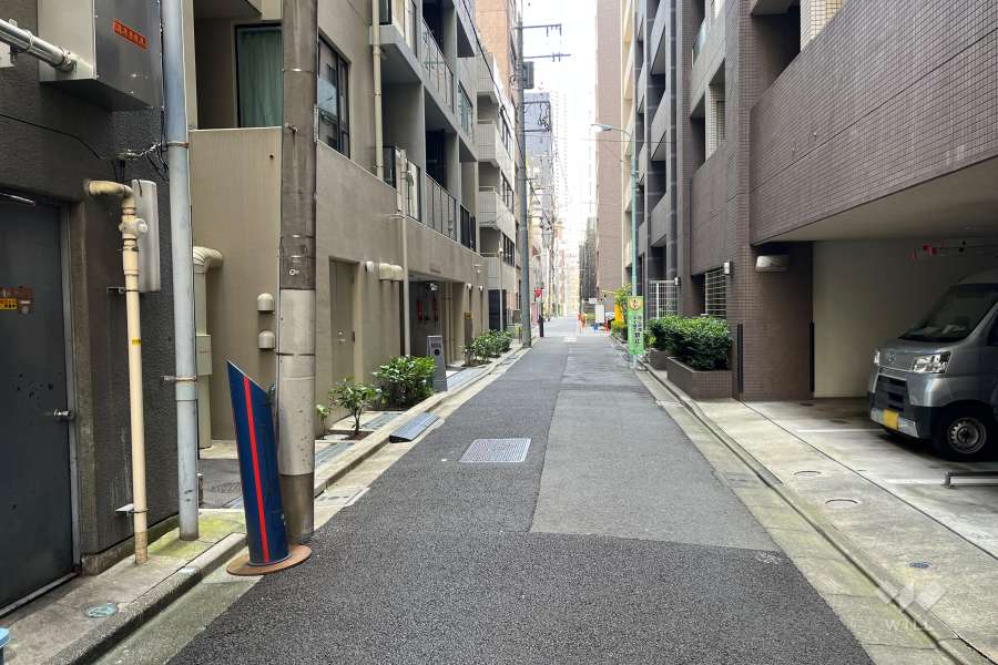 敷地の南西側前面道路（北西側から）