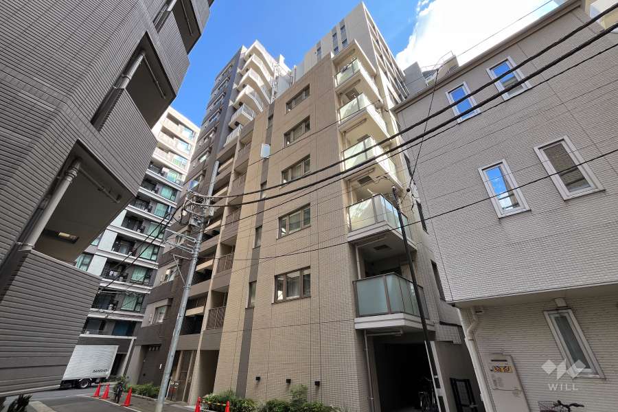 クレヴィア東京八丁堀新川ザレジデンスの外観（南西側から）