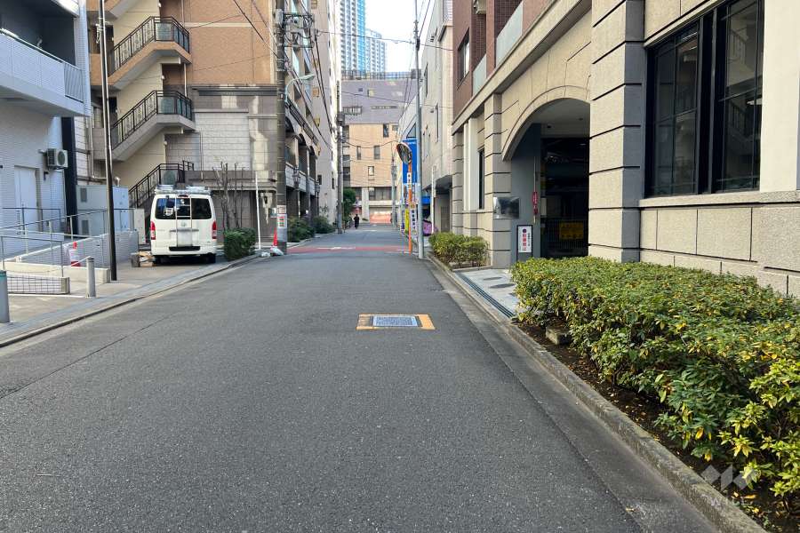 敷地の北東側前面道路（北西側から）