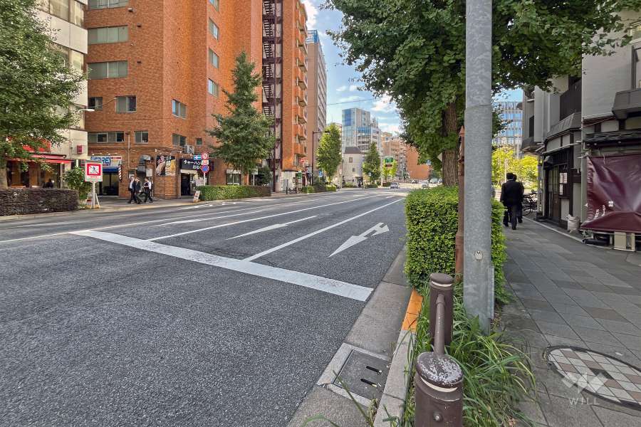 敷地の北側前面道路は鍛冶橋通りです（東側から）。