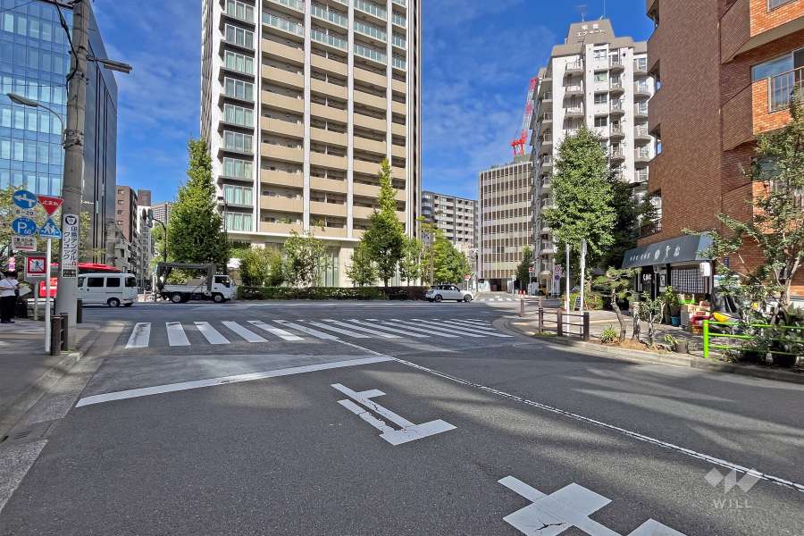 敷地の西側前面道路はリバー通りです（南側から）。