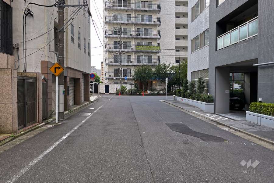 敷地南東側の前面道路（北東側から）