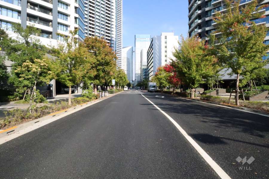 敷地南東側の前面道路(南西側から）