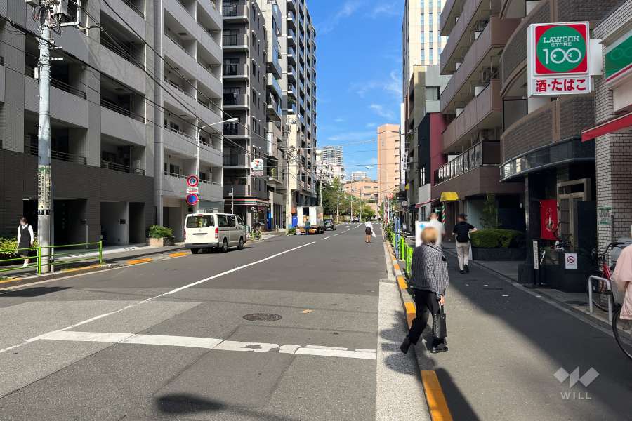 敷地の北西側前面道路（南西側から）