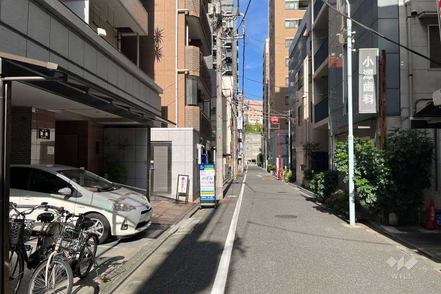 敷地の南東側前面道路（南西側から）