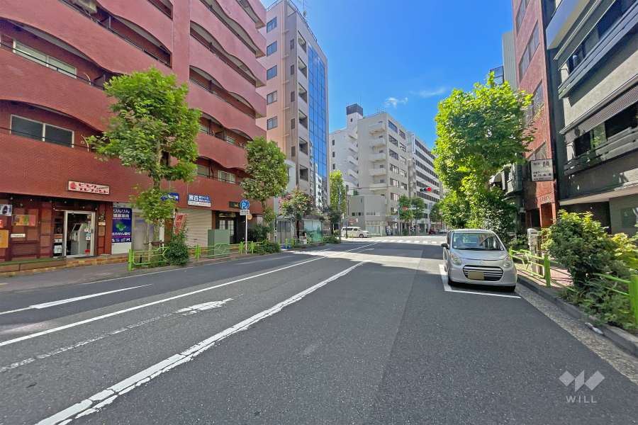 敷地の西側前面道路は平成通りです（北側から）。