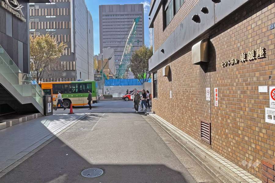 敷地の南東側前面道路（北東側から）