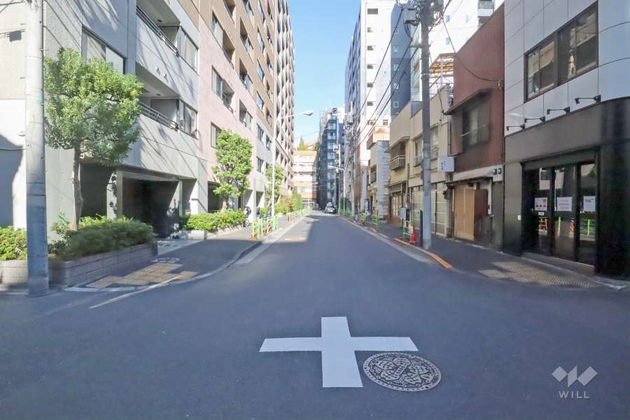 敷地南東側の前面道路(南西側から)