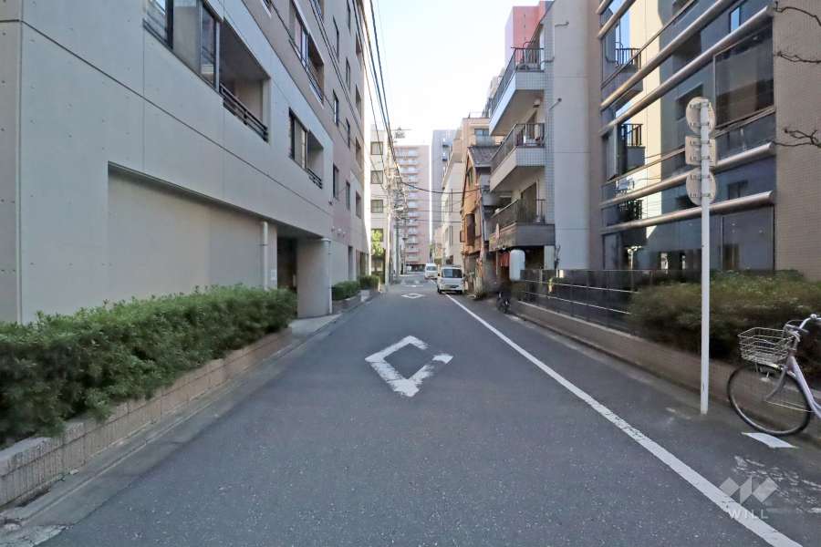 敷地南西側の前面道路(北西側から)