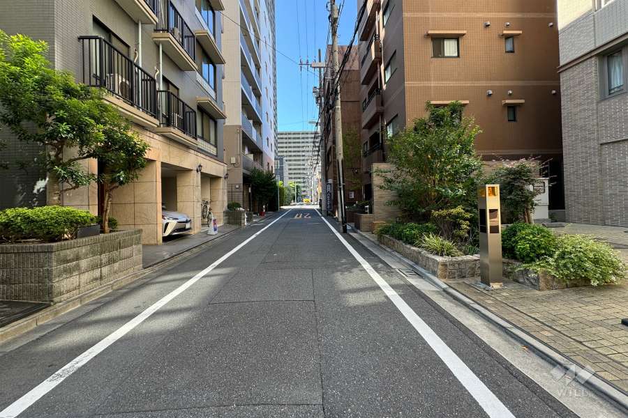 敷地の北西側前面道路（北東側から）