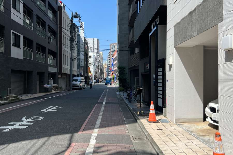 敷地の南西側前面道路（南東側から）