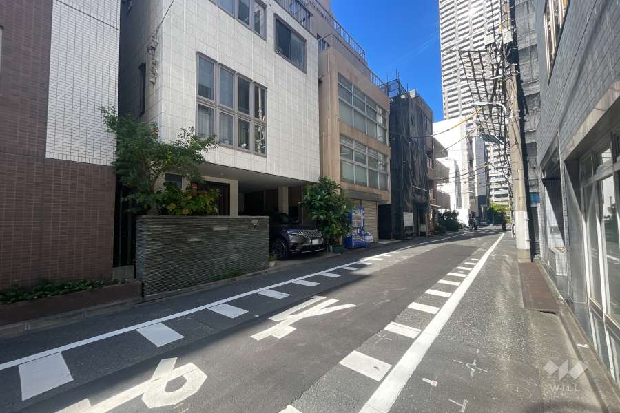 敷地の南東側前面道路（南西側から）