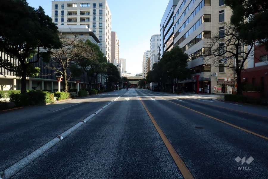 敷地北東側の前面道路(南東側から)