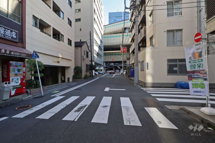 敷地南西側の前面道路（北西側から）