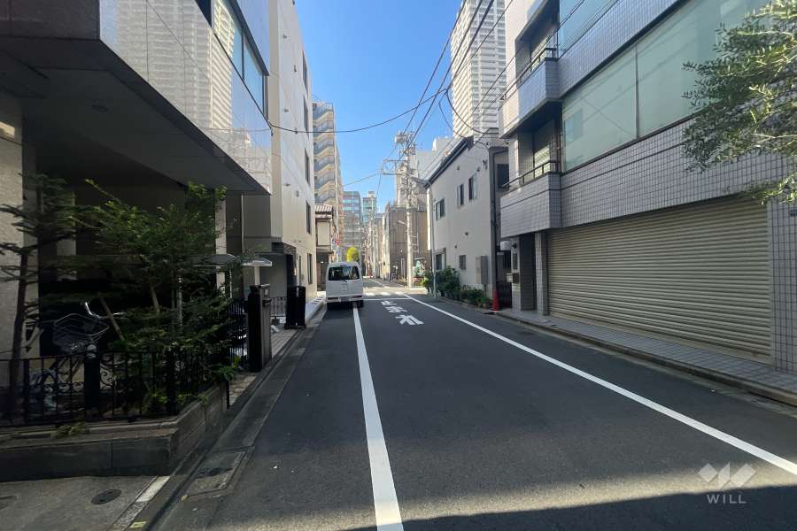 敷地の北東側前面道路（南東側から）