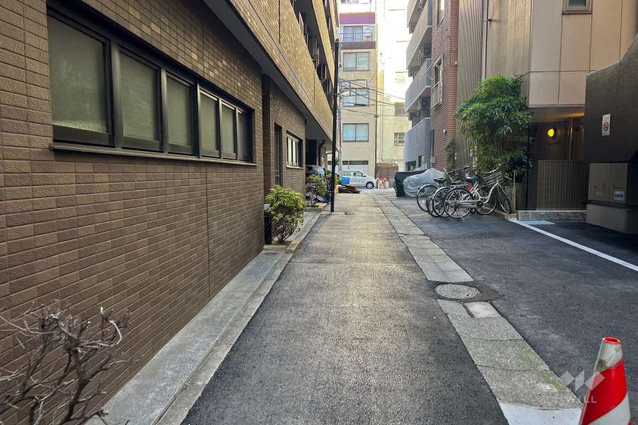 敷地南東側の前面道路（南西側から）