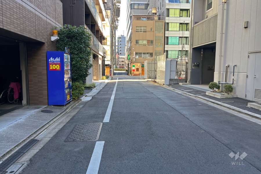 敷地南西側の前面道路（北西側から）