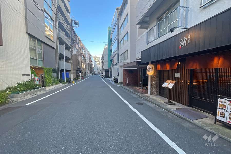 敷地の北西側前面道路（南西側から）