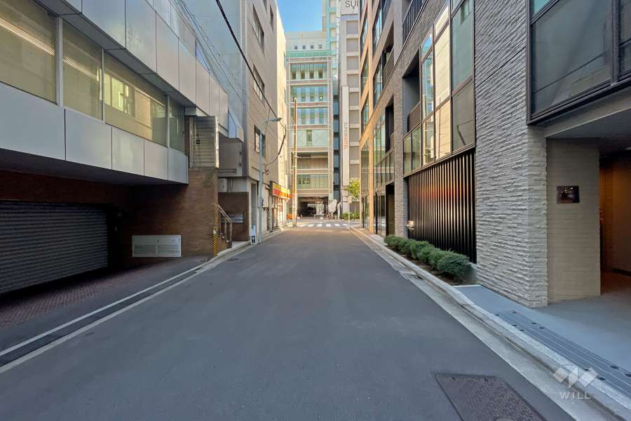 敷地東側の前面道路（北側から）