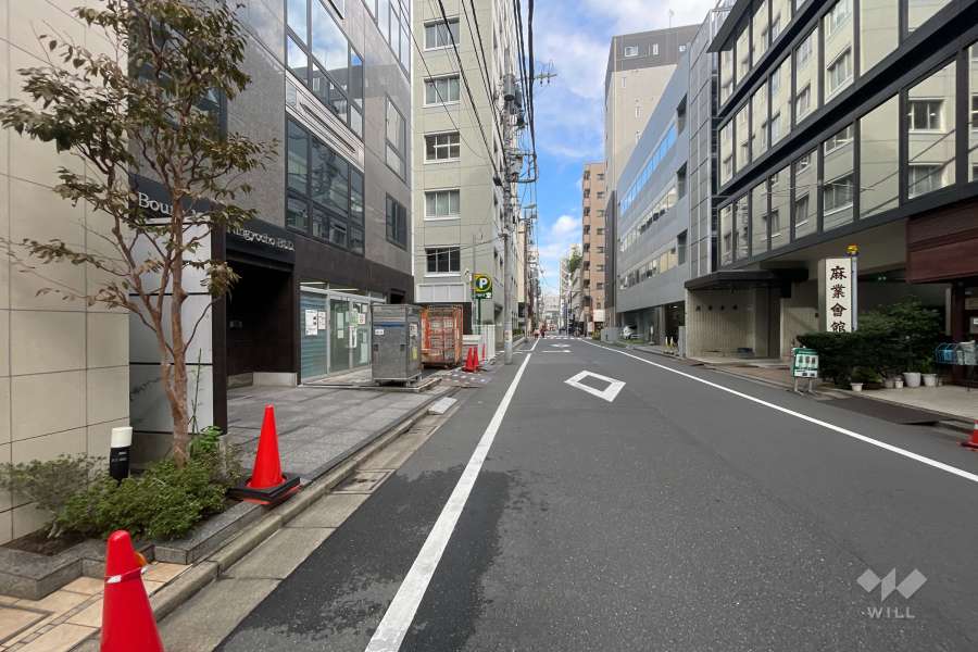 敷地の南側前面道路（西側から）