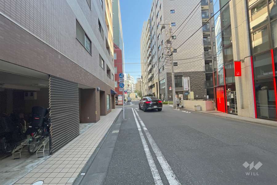 敷地西側の前面道路（北側から）