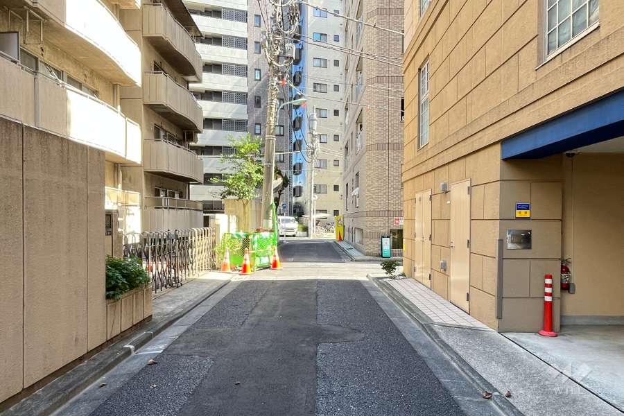 敷地の北側前面道路（西側から）
