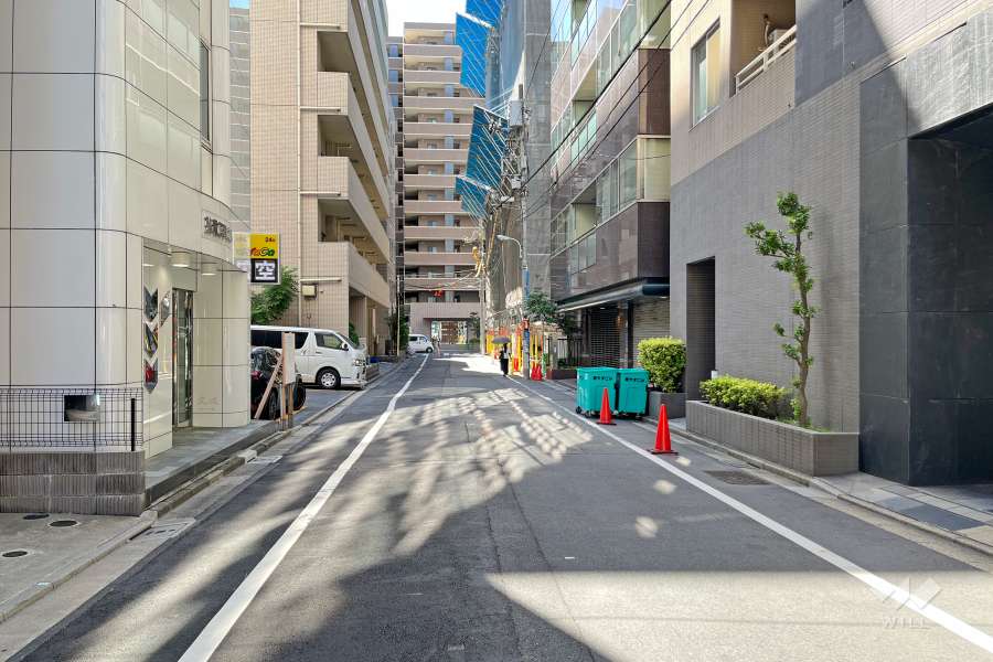 敷地南東側の前面道路（北東側から）