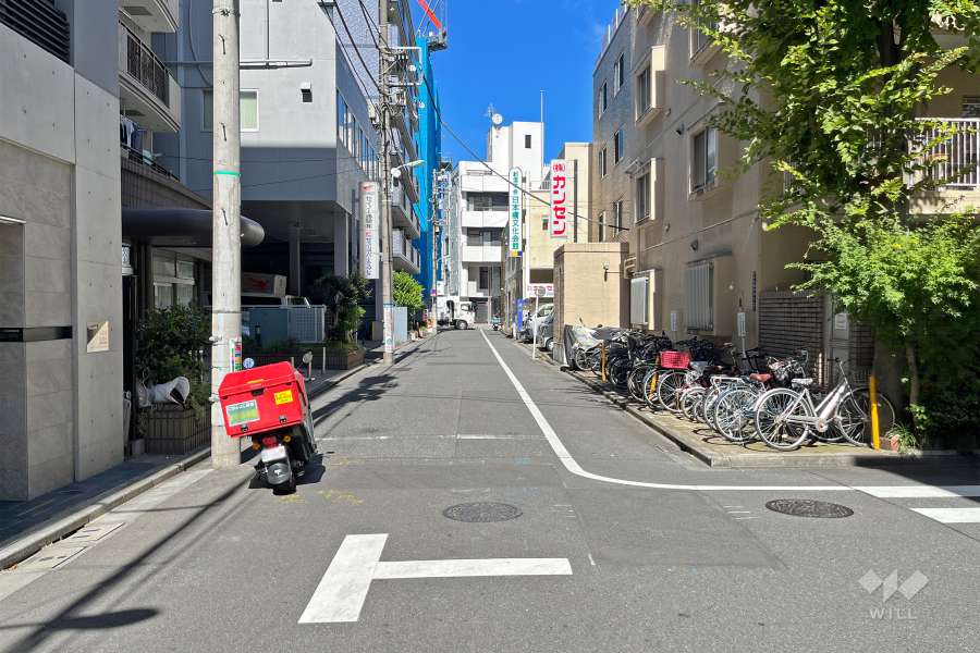 敷地北西側の前面道路（南西側から）