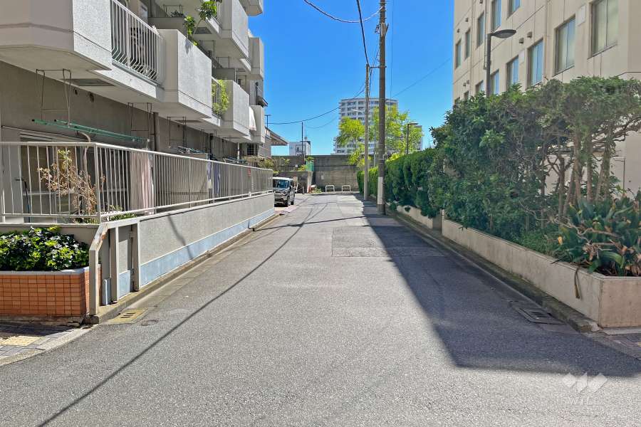 敷地の南側前面道路（西側から）